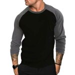 Tee shirt manche longue homme col rond casual t shirt manche longue homme sport regular fit - noir gris ...