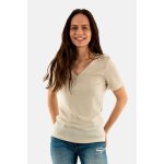 Tee - shirt ajust morgan 212 - diwi ivoire - col v en maille ajoure - manches courtes - fils mtalliss ...
