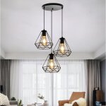 Tempas 3 lampes vintage lustre suspension cage forme diamant en m�tal luminaire plafonnier e27 pour couloir ...