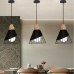 Tempas 3pcs lustre industriel 25 * 30cm design vintage - mtal + bois - suspension luminaire rglable ...