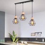 Tempas suspension luminaire vintage 3 lampes lustre intrieur rtro e27 lampe en fer bois pour salon ...