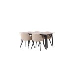 Tempe ensemble pour salle � manger table noyer d�cor et 4 velvet chaises beige.