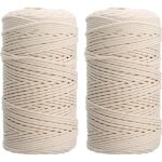 Tempsa 2pcs corde fil macramé coton 3mmx210m beige naturel torsadée loisirs créatifs Tempsa 2pcs corde fil macramé coton 3mmx210m beige naturel torsadée loisirs créatifs