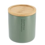 Boite a coton polyresine couvercle bambou - kaki bambou - tendance Boite a coton polyresine couvercle bambou - kaki bambou - tendance