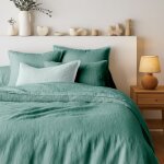 Parure de lit - tendance perso - 100% lin - vert emeraude - 200x200 cm - 2 taies 63x63 cm