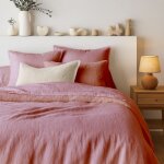 Tendance perso - parure de couette 100% pur lin couleur vieux rose - housse de couette 140x200 et 1 taie ...