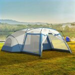 Tente de camping familiale pour 6 � 8 personnes avec vestibule et 2 fen�tres tente d�me pu3000mm bleue ...