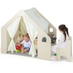 Tente de jeu costway 6 en 1 : tableau noir bac de rangementtapis de jeu ensemble table et chaises pour ...