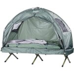 Tente surleve avec lit de camp sac de couchage et matelas