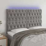 T�te de lit � led - vidaxl - gris clair - velours - 160x7x118 / 128 cm - hauteur r�glable - bande led ...