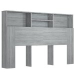 T�te de lit avec rangement accessoire de lit table de chevet etagere 160 x 19 x 1035 cm mdf gris tdl0200007 ...