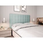 T�te de lit capitonn�e en tissu megan - bleu clair largeur - 140 cm