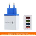 Adaptateur secteur usb - th - chargeur 4usb quick charge 3. 0 - bleu - compatible iphone 8 plus - samsung ...