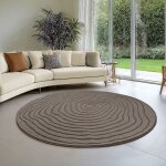 The carpet everest ? tapis moderne poils courts effet 3d haut - bas haute densit� marron 120 cm rond ...