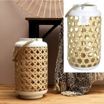 The home deco factory lanterne tress�e en bois - 21x21x38. 5cm - beige - blanc