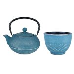 Th�i�re en fonte asagao bleue 09l + tasse en fonte bleue et argent�e