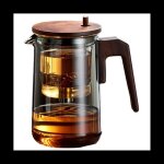 Th�i�re en verre avec manche en bois en verre filtrante � un bouton r�sistant � la chaleur th�i�re parfum�e ...