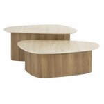 Tiana - lot de 2 tables basses en c�ramique beige pieds couleur ch�ne