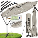 Tillvex� led parasol d�port� � 300 cm taupe ? 360� uv upf 50 + avec manivelle couverture & paravent pare ...