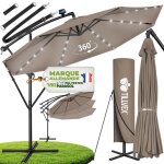 Tillvex� led parasol d�port� � 350 cm cappuccino ? 360� uv upf 50 + avec manivelle couverture & paravent ...