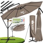 Tillvex� parasol d�port� � 350 cm cappuccino ? 360� uv upf 50 + avec manivelle couverture & paravent ...