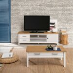 Tina - pack salon avec meuble tv + table basse en bois cir et blanc