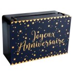 Tirelire joyeux anniversaire bleu marine mtallis - jour de fete - rectangulaire - elgance - chic