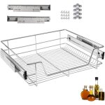 Tiroir panier de rangement tlescopique en mtal - rail inclus - pour placard 50 cm - gris
