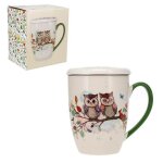 Tisanière en porcelaine avec infuseur 380ml en boite cadeau portofilio couple chouettes - kiub Tisanière en porcelaine avec infuseur 380ml en boite cadeau portofilio couple chouettes - kiub