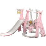 Toboggan balan�oire 3 en 1 pour enfant int�rieur et ext�rieur avec panier de basket - rose
