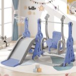 Aire de jeux multifonctionnelle 4 en 1 - childrens paradise - bleu - toboggan balan�oire panier de basket ...