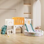 Toboggan kids 6 en 1 avec panier de basket et escalier - jeu intrieur / extrieur pour enfant ds 2 ...