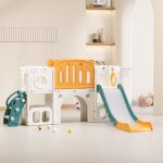Toboggan ours pour enfants - aire de jeux glisse de 150cm avec panier de basket - jardin enfant intrieur ...