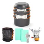 Toboli set de vaisselle camping 6 pi�ces en acier / aluminium �quipement de cuisine plein air avec r�chaud ...