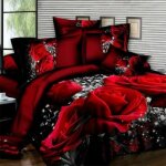 Parure de couette tofoco rose rouge - 100% polyester - 220x240cm + 2 taies 48x74cm