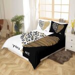 Toi et moi parure de lit 140x200cm dor� noir coeur housse de couette pour amoureux couple hommes femmes ...