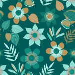 Nappe toile cir�e au m�tre - largeur 140 cm - fleurs et feuilles - vert