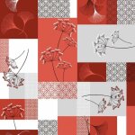 Nappe toile cir�e au m�tre - largeur 140 cm - fleurs et motifs graphiques rouge et gris - rouge