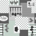 Nappe toile cir�e au m�tre - largeur 140 cm - motifs graphiques et poules - gris