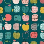 Nappe toile cir�e au m�tre - largeur 140 cm - pommes - fond bleu - bleu