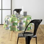 Toile cire ronde - diamtre 160 cm - bambou et lotus - multicolore