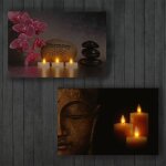 Toile de decoration murale par 2 led tableau illumine motif bouddha
