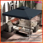 Toile de rechange pour tonnelle - akozon - 8541 - polyester 180 g / m� - imperm�able - gris fonc�