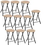 Toilinux - lot de 10 tabourets pliants effet bois et mtal - beige et noir
