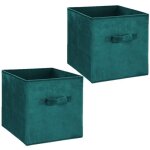 Toilinux - lot de 2 boites de rangement design velours mix n modul - l. 31 x l. 31 cm - bleu canard