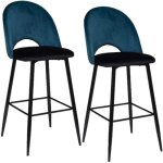 Toilinux - lot de 2 chaises de bar effet velours kara - hauteur dassise 76 cm - bleu canard Toilinux - lot de 2 chaises de bar effet velours kara - hauteur dassise 76 cm - bleu canard