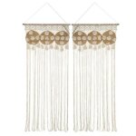 Toilinux - lot de 2 rideaux de fils dtails macram et pompons - 90 x 200 cm - beige