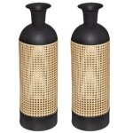 Toilinux - lot de 2 vases en cannage arbela - hauteur 6050 cm - noir