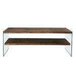 Toilinux - meuble tv avec 2 �tag�res en bois de pin et sa structure en verre l. 120cm x h. 45cm - marron ...