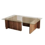 Toilinux - table basse rectangulaire en panneaux de particules et verre long. 105cm x larg. 65cm - marron ...